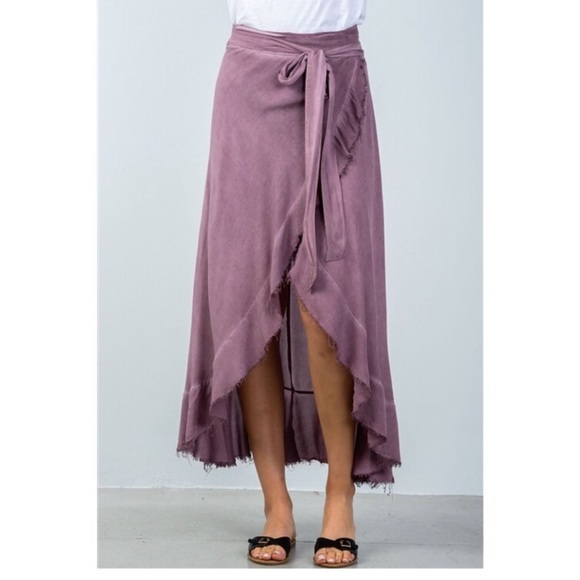Lavender, distressed, high low skirt - Picture 3 of 5